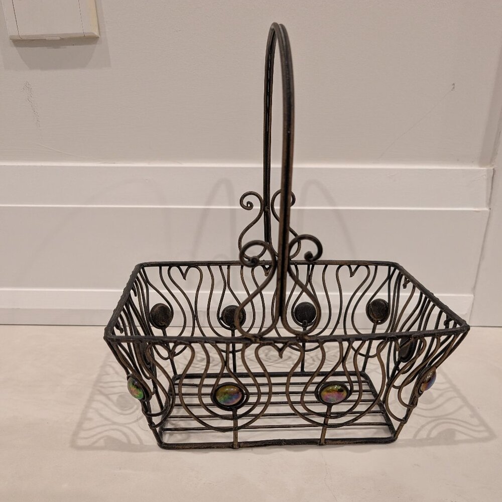Metal wire baskets with glass marble accents